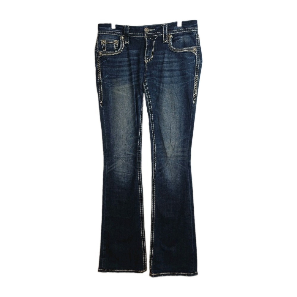 Rock Revival Roselin Boot Cut Jeans Women's Size 27 Med. Wash Blue Embroidered